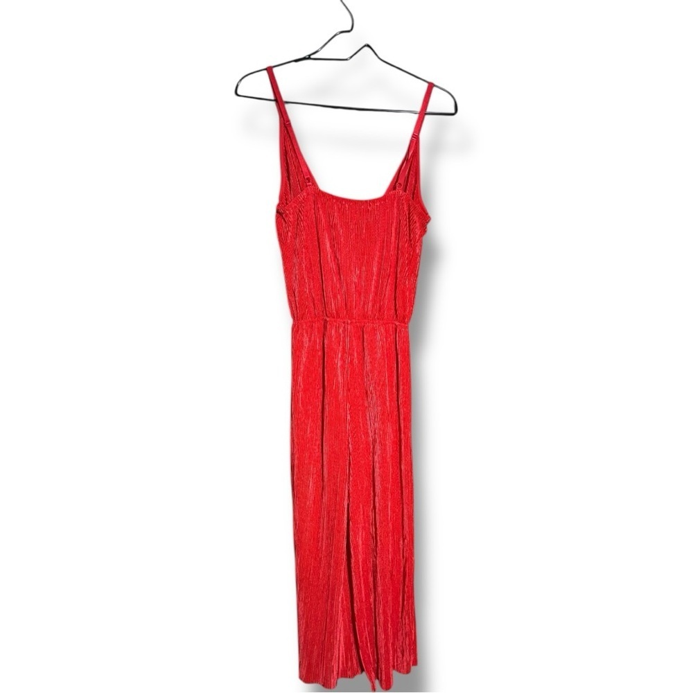 love, Fire Vibrant V Neck Wrap Style Top Sleeveless Flowy Red Wide Leg Jumpsuit - Picture 8 of 15